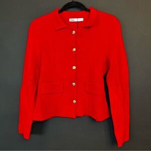 Zara Women's Red Smooth Knit Cardigan